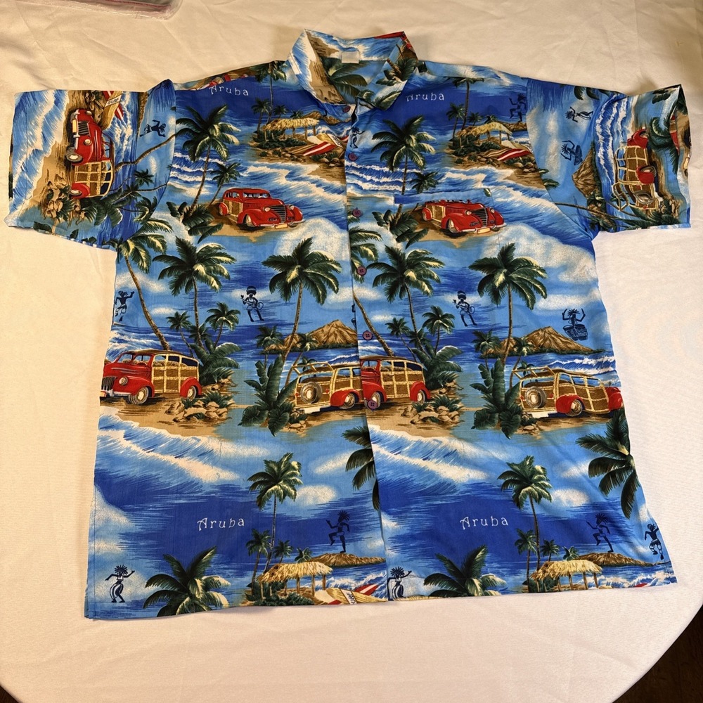 Vintage Men's black and white hawaiian shirt Caribbean islands Aruba size Large?